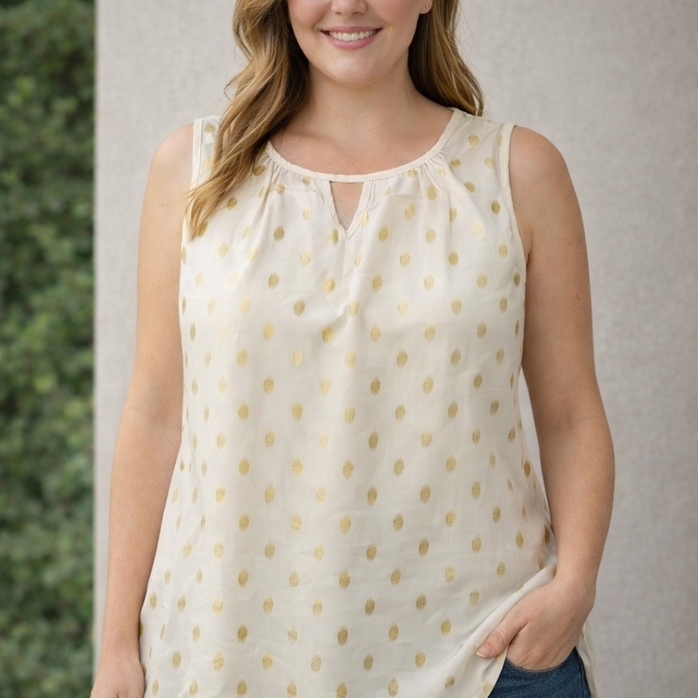Polka Dot Sleeveless Top - Cream and Gold